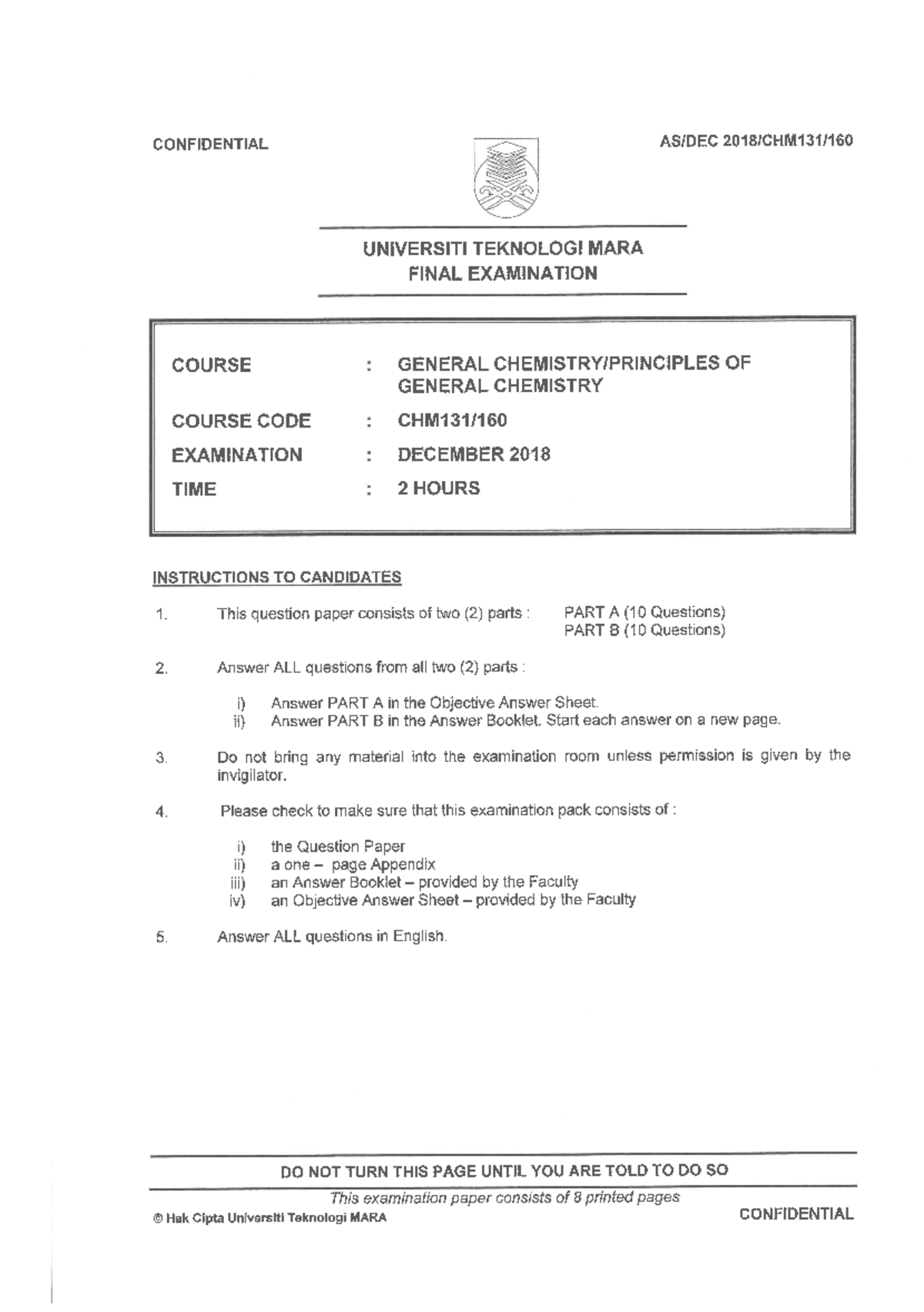 CHM131 160 EXERCISE PAST YEAR PAPER - Food Chemistry - Studocu