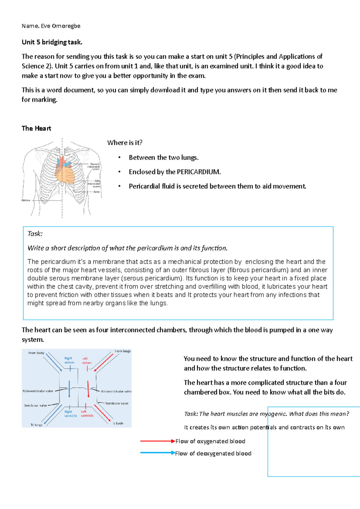 Unit 5 Bridging Task 1 (cardiovascular) - Unit 5 Bridging Task. The ...