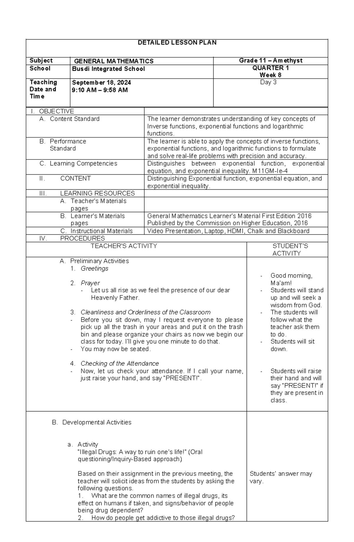 Detailed Lesson Plan in General Mathematics 11 - day 2 - DETAILED ...