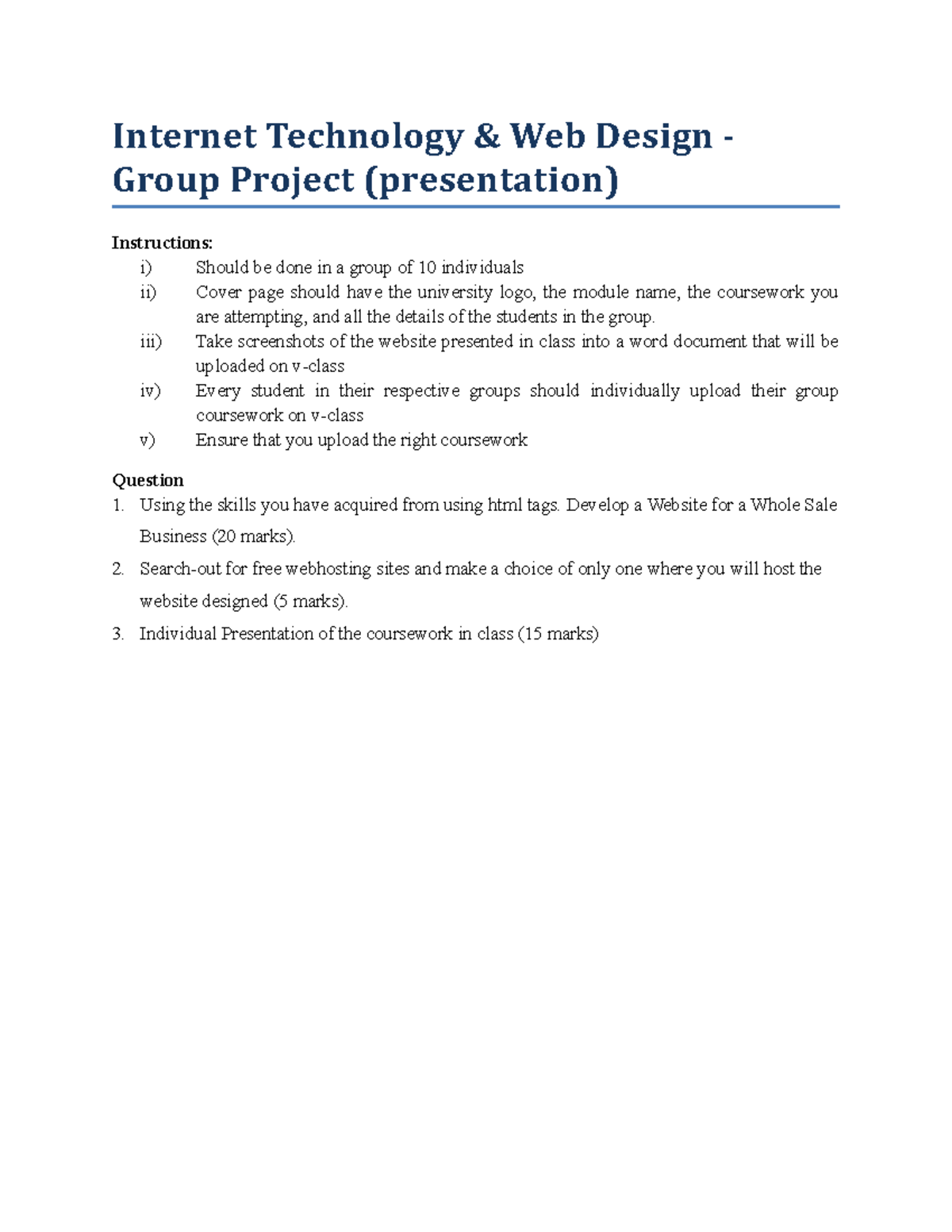 Group Project for Internet Technology July Aug2023 - Bachelors of ...