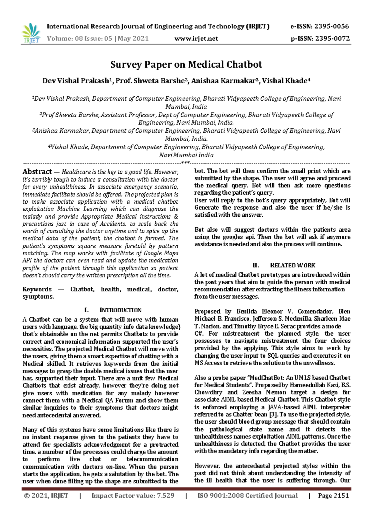 Irjet-V8I5384 - good - Volume: 08 Issue: 05 | May 2021 irjet p-ISSN ...
