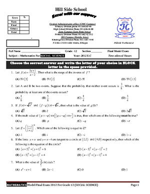 Mathematics Work Sheet Grade 11 - Hill Side School Central ...