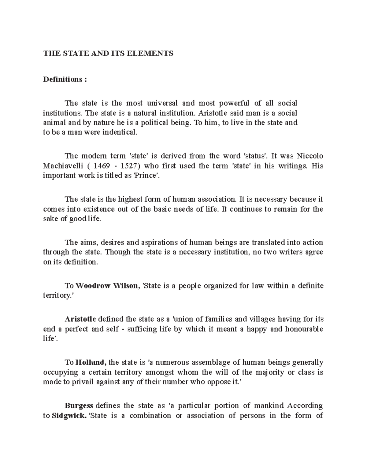 State AND ITS Elements - Lecture notes 2 - THE STATE AND ITS ELEMENTS ...