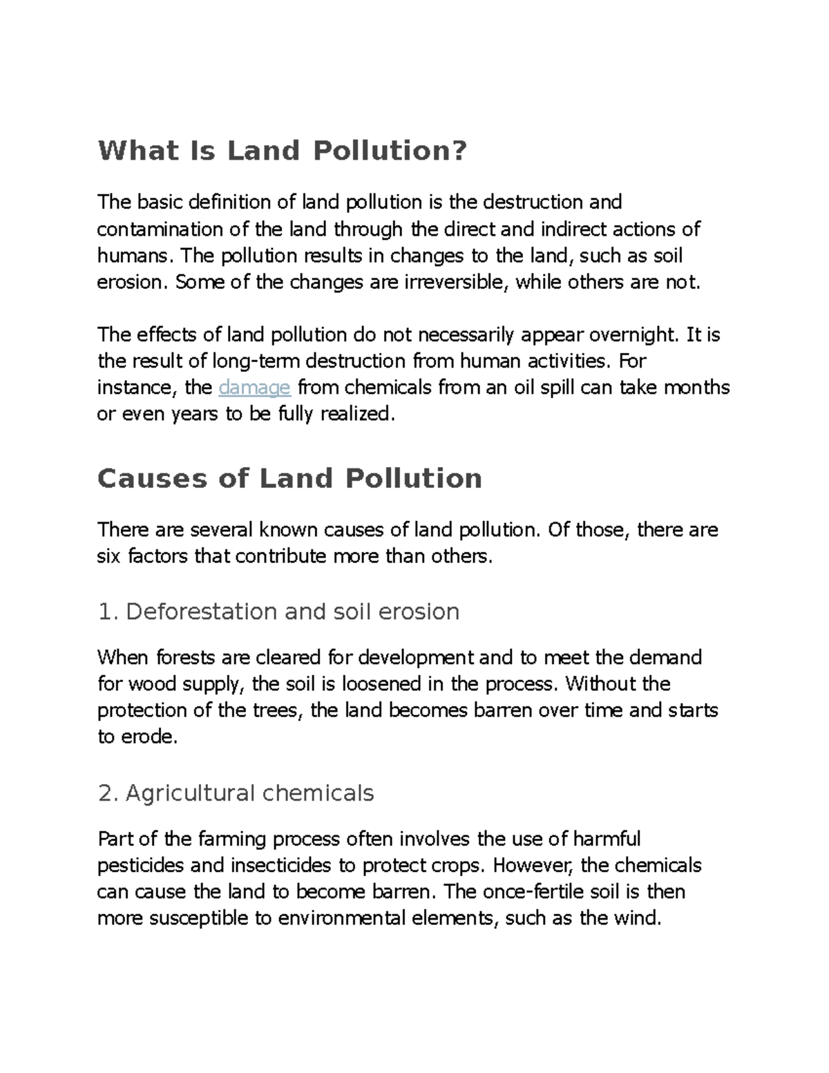 hypothesis land pollution