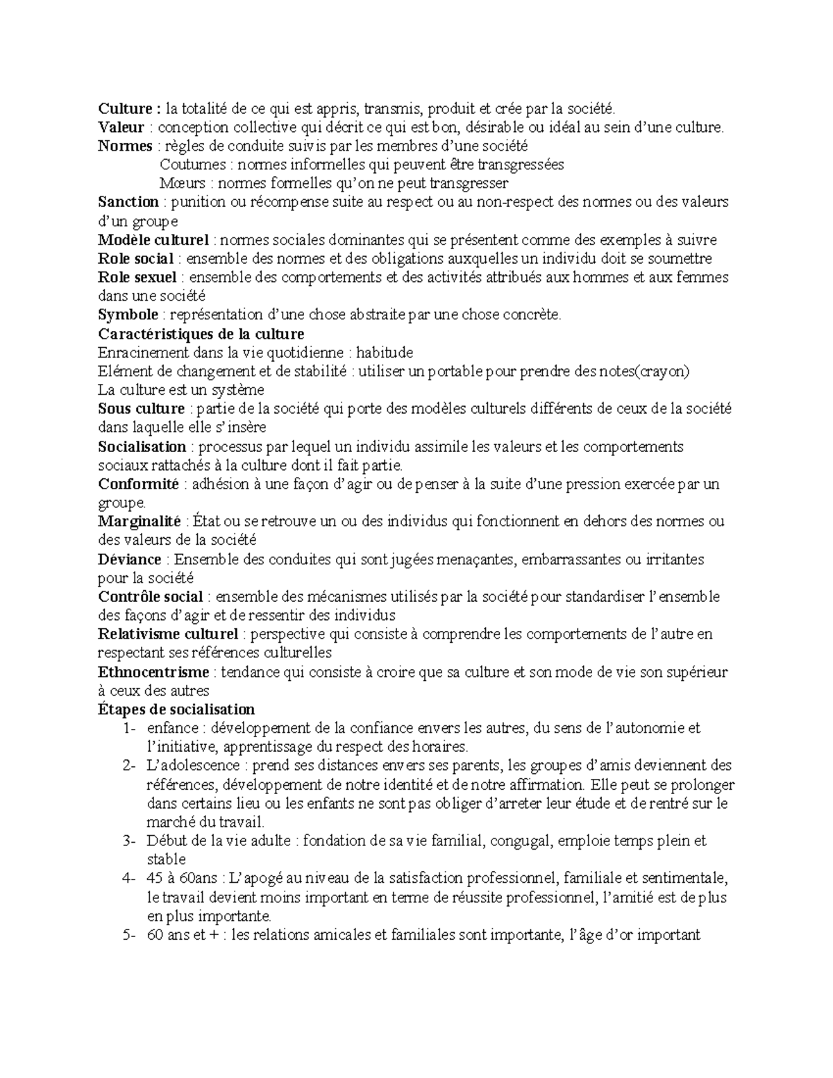Révision de l'examen théorique Culture la totalité de ce qui est appris, transmis, produit Révision de l'examen théorique Culture la totalité de ce qui est appris, transmis, produit