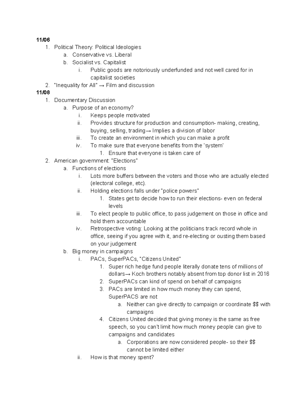 POLS 180 notes week of 11%2F06 - 11/06 1. Political Theory: Political ...