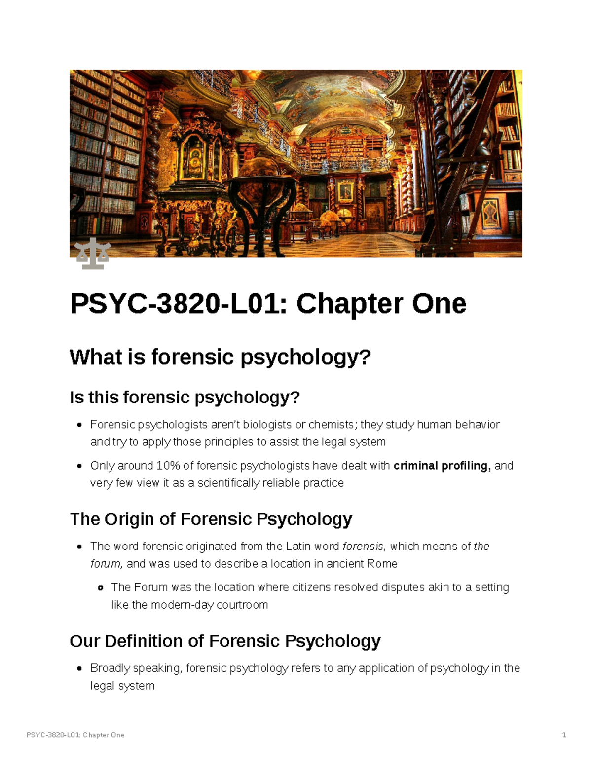 Chapter One: Introduction To Forensic Psychology - PSYC-3820-L01 ...