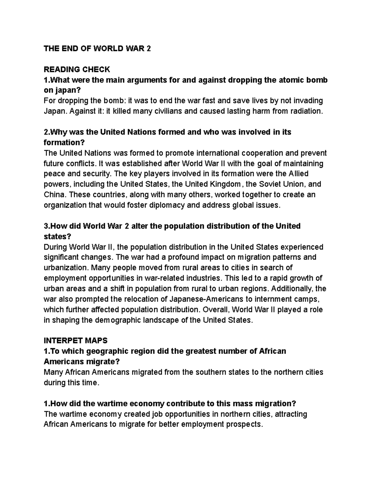 US History WEEK 3 - :)):((( - THE END OF WORLD WAR 2 READING CHECK 1 ...