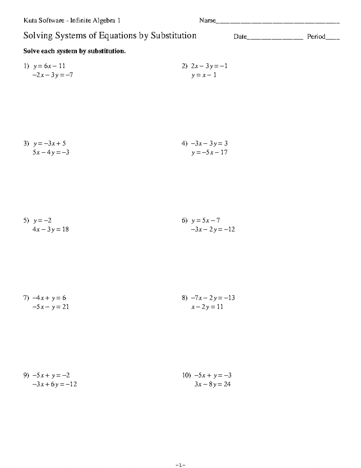 Systems of Equations Substitution - ©P 2280 S 1 i 2 G GKquhtlaY oSWo 1