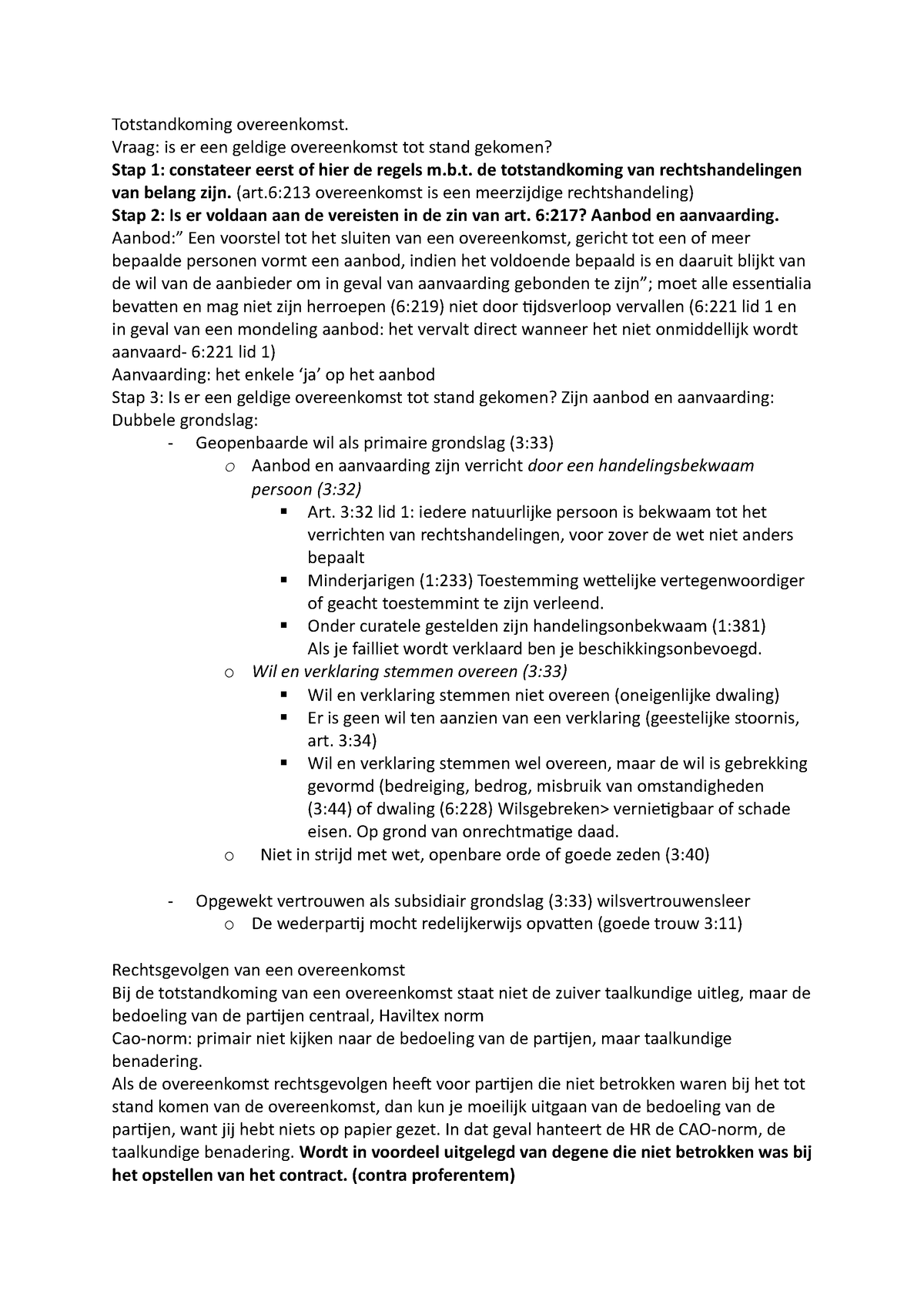 Korte Samenvatting Privaatrecht Verbintenissenrecht Overeenkomsten ...