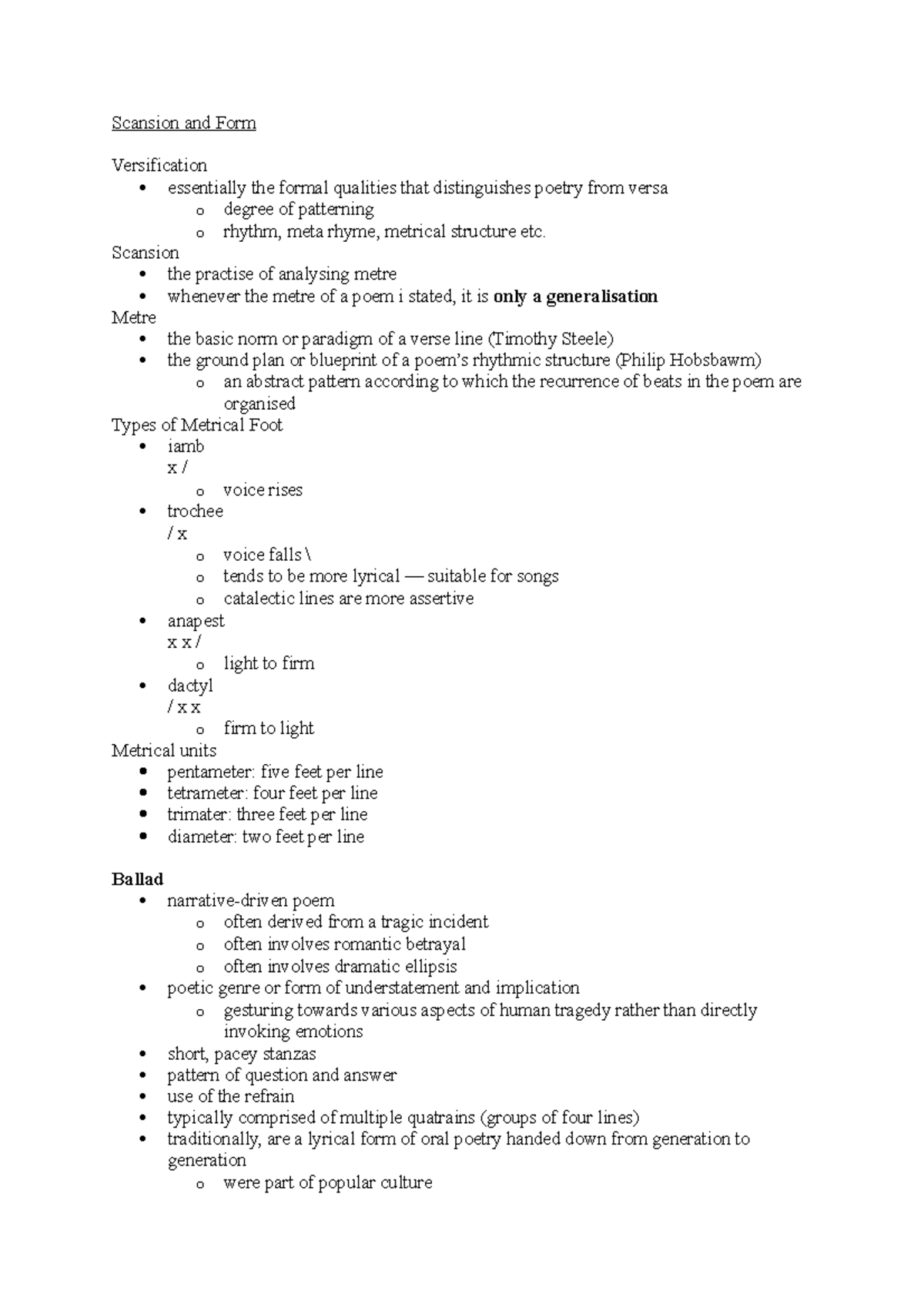 Scansion and Versification Notes - Scansion and Form Versification ...