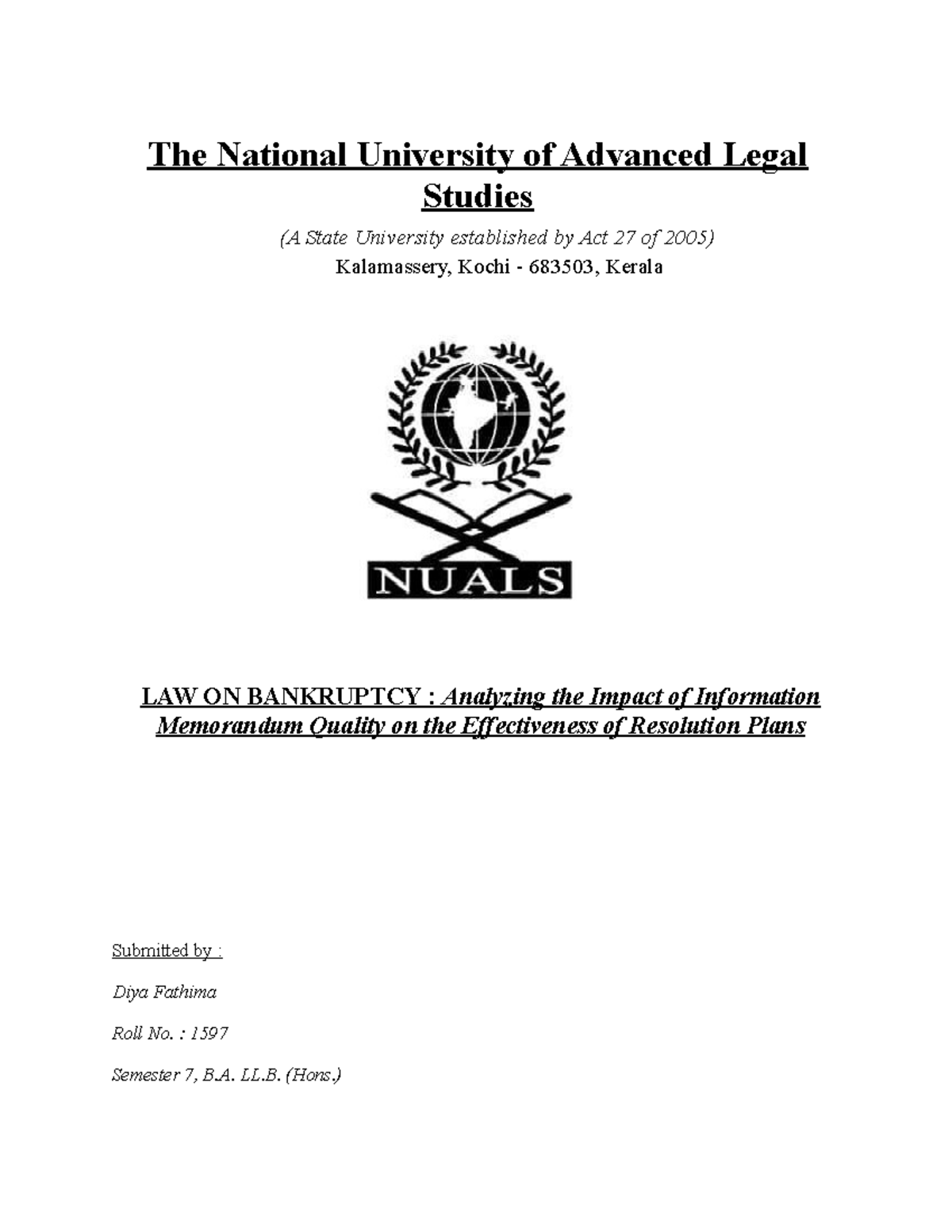 Ibcproj - The National University of Advanced Legal Studies (A State ...