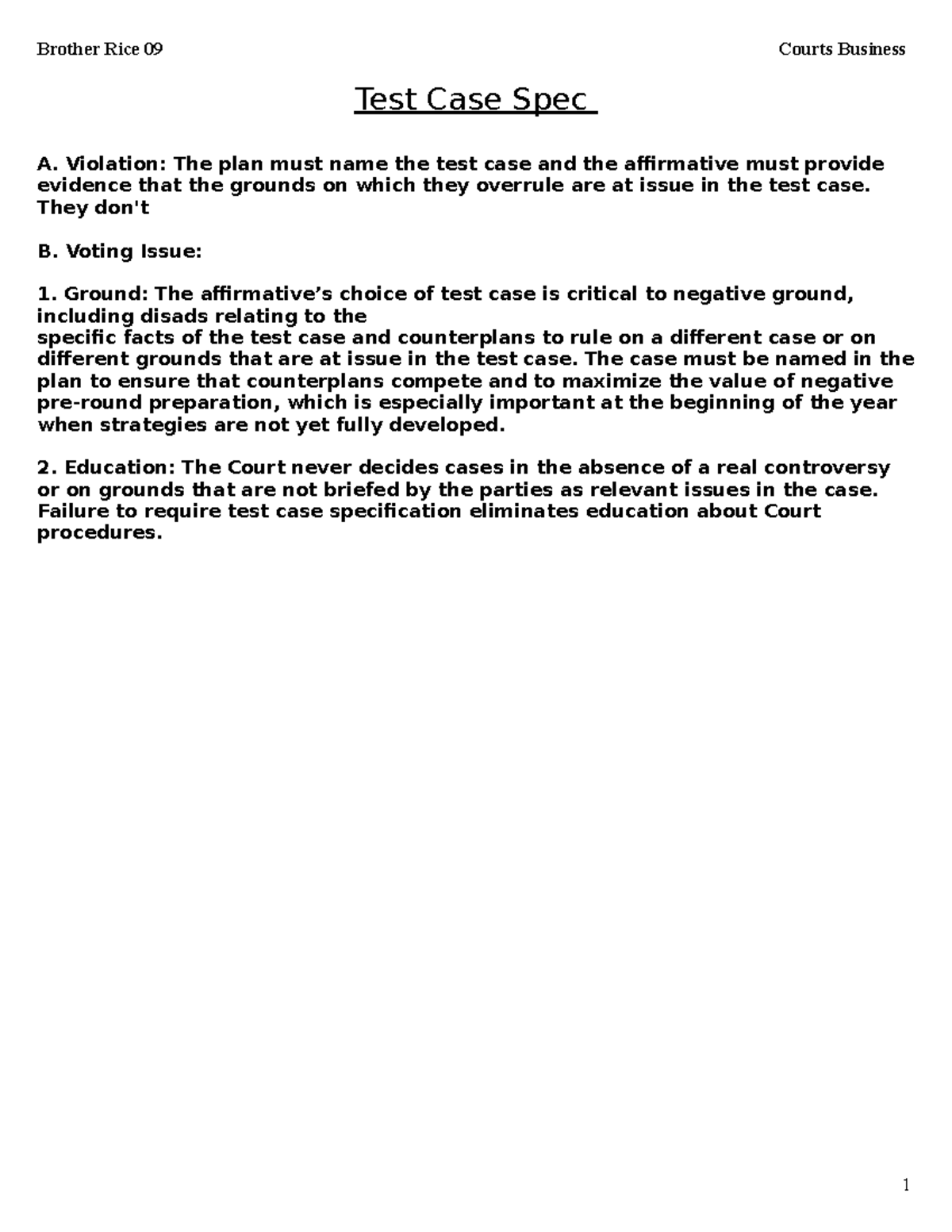 Distincguish - Distinguish Counterplan - Test Case Spec ####### A ...