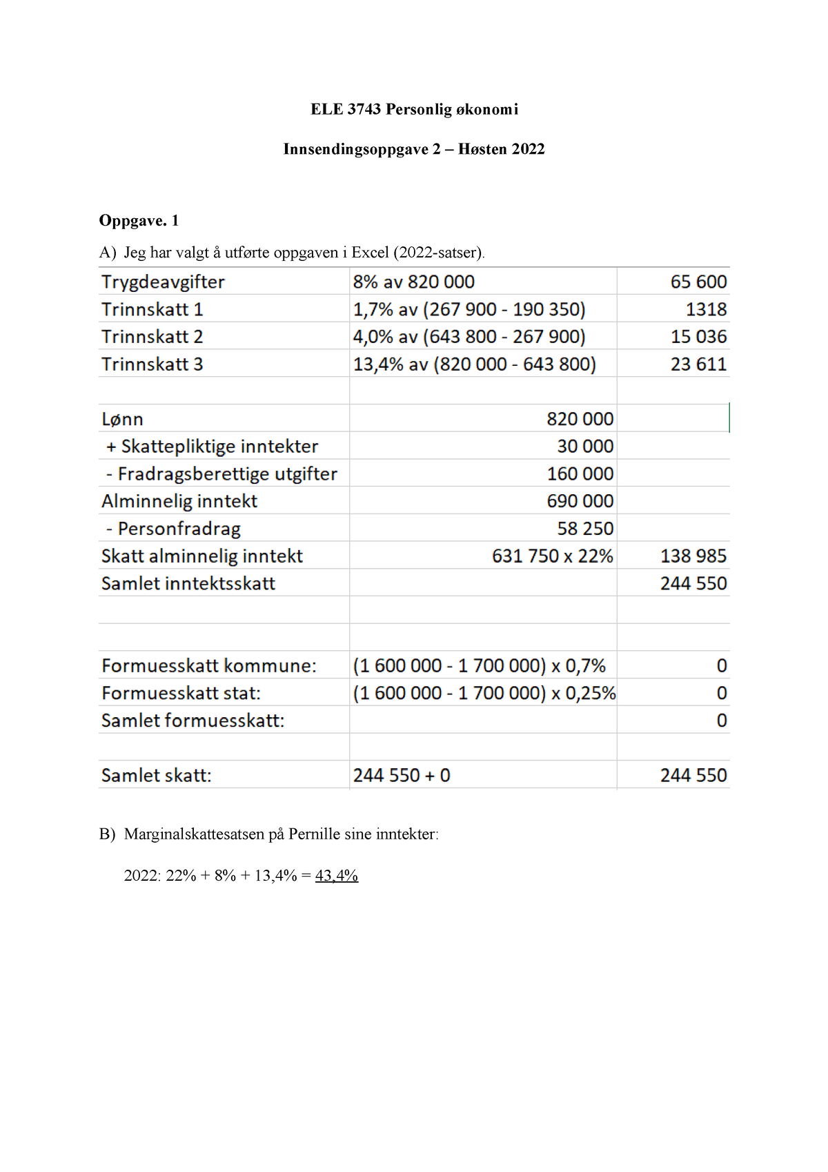 Innsendingsoppgave 2 (personlig økonomi) - ELE 3743 Personlig økonomi ...