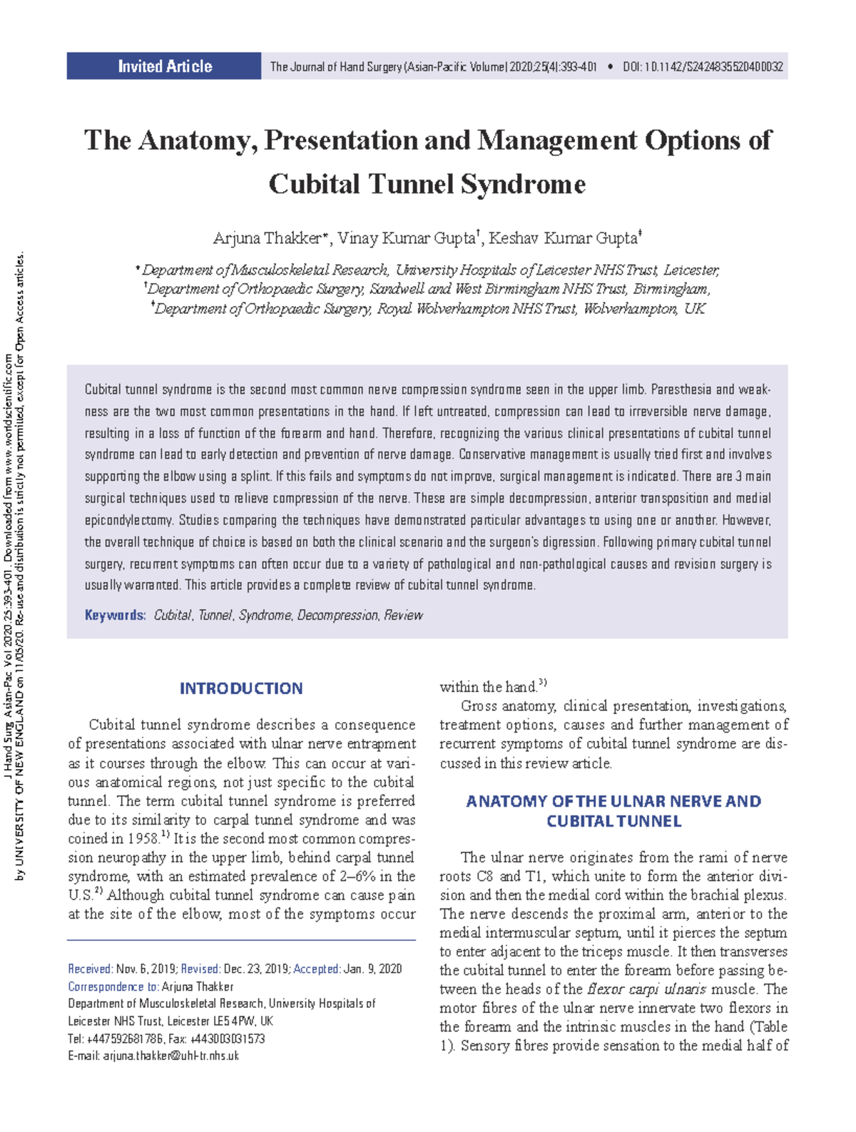Cubital tunnel syndrome - Invited Article The Journal of Hand Surgery ...