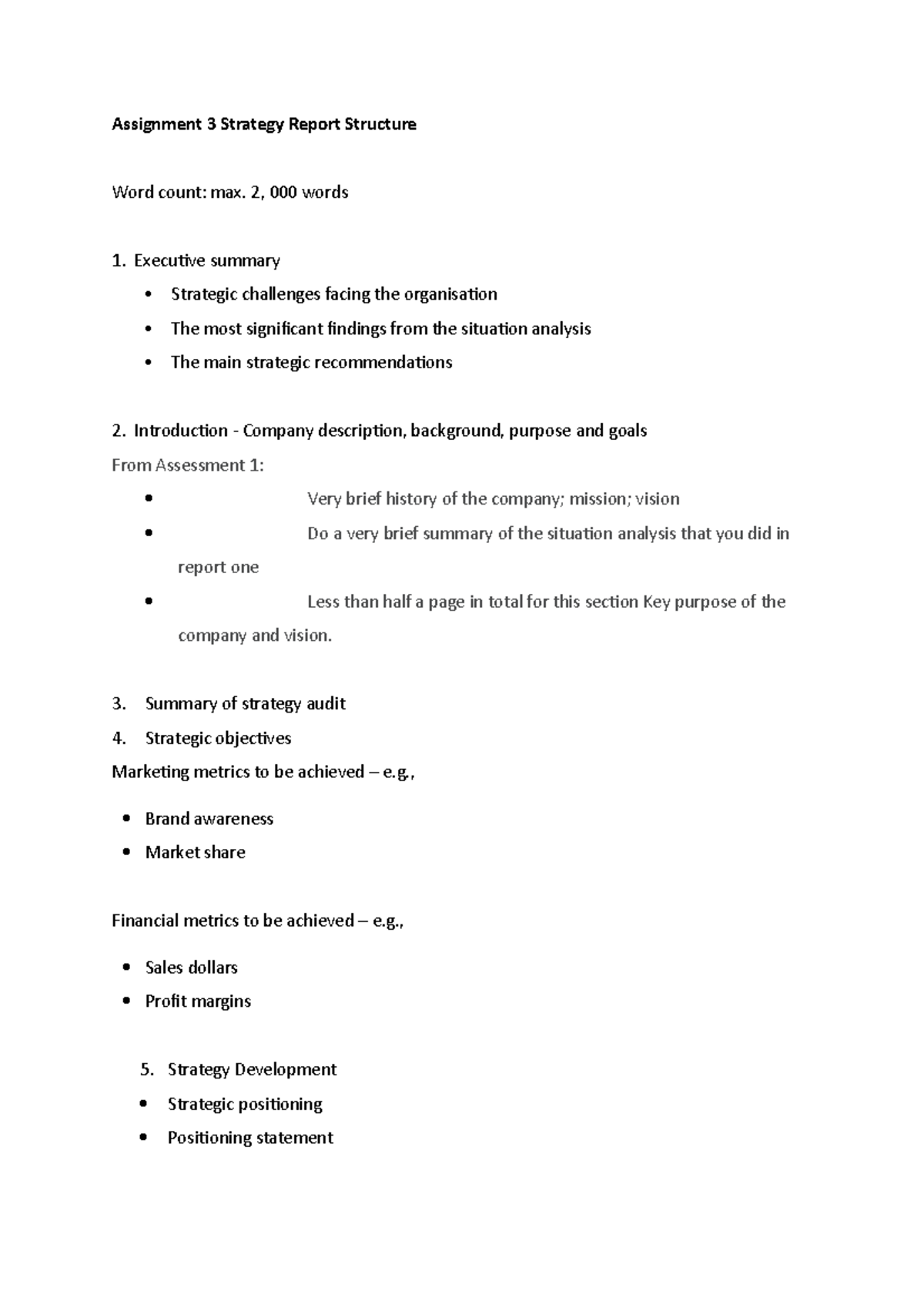 Assessment 3 Strategy Report Template - Assignment 3 Strategy Report ...