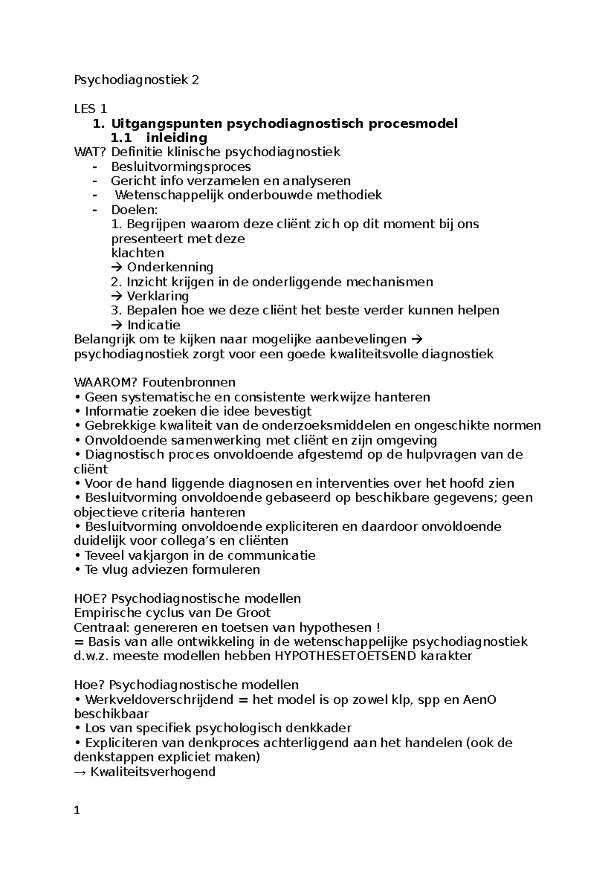 Psychodiagnostiek 2 Samenvatting - Psychodiagnostiek 2 LES 1 1 ...