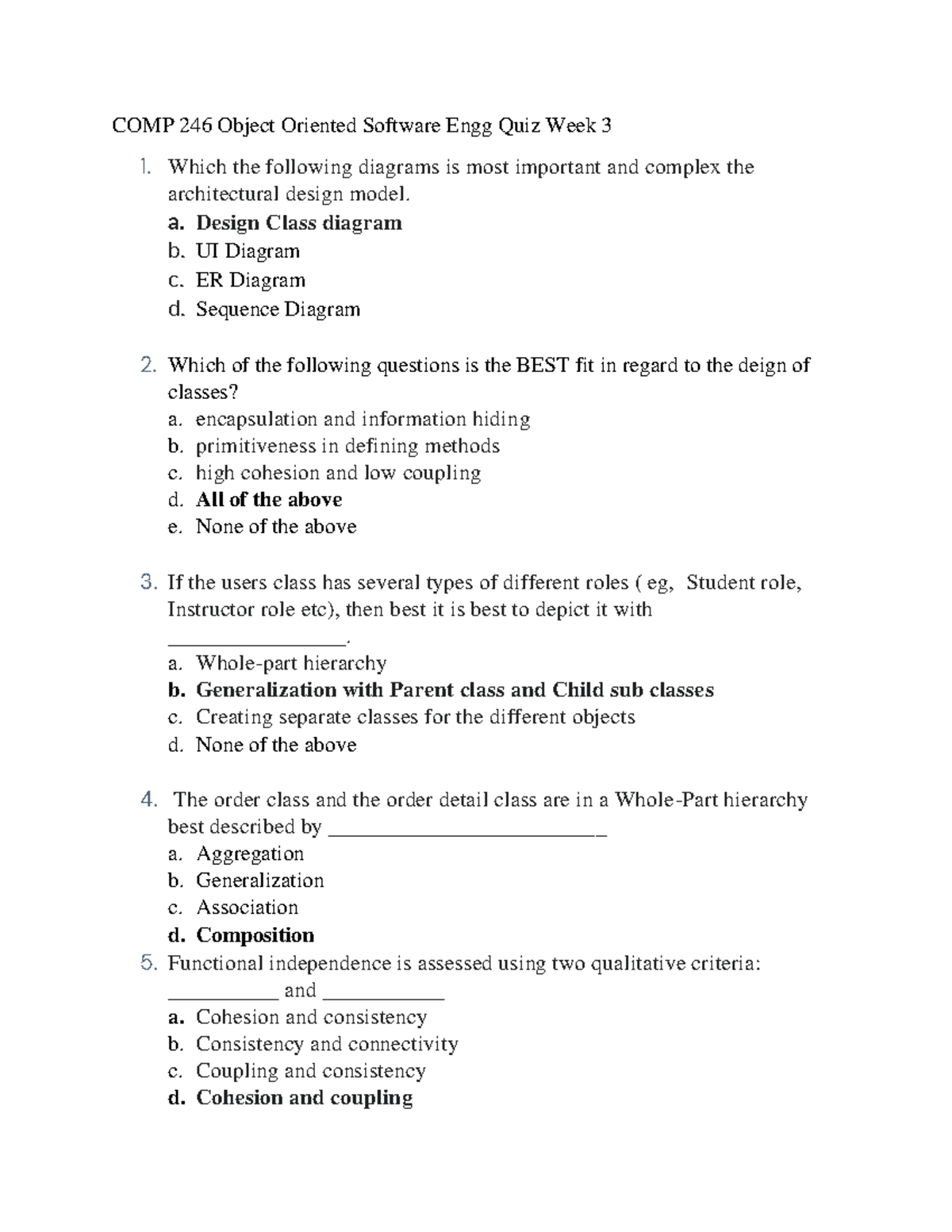 Comp 246 Object oriented Software Engg Week 3 quiz - COMP 246 Object ...