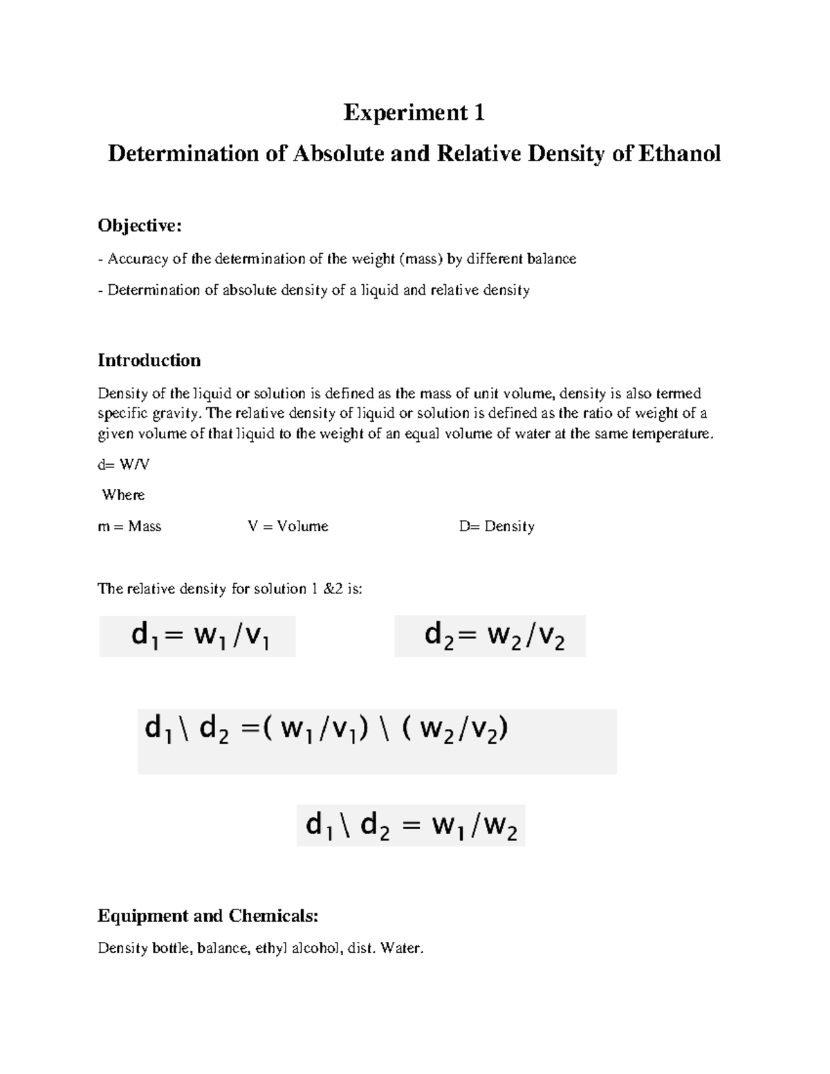 Experiments 1&2 - experimento - Experiment 1 Determination of Absolute ...