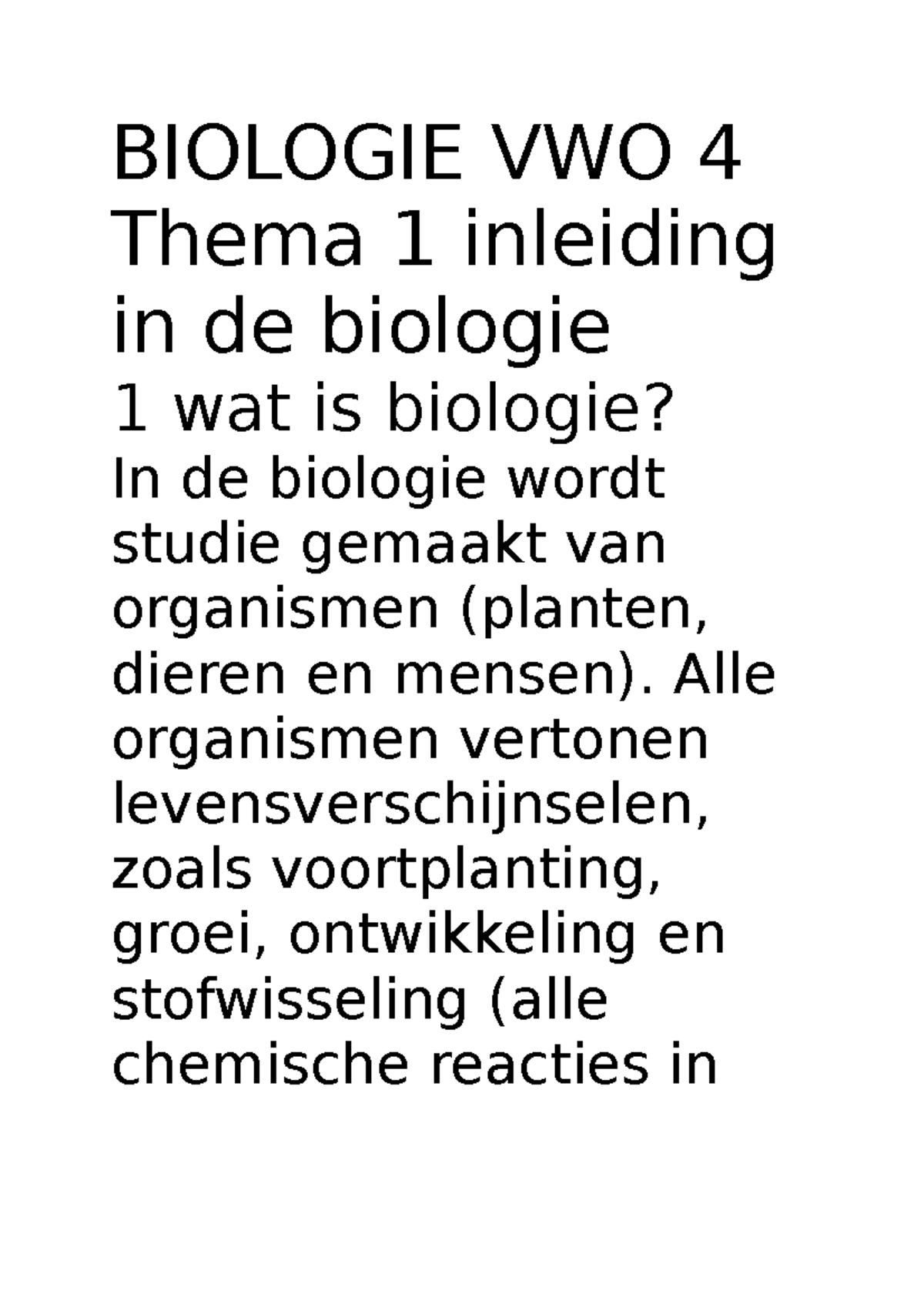 Biologie VWO 4 Samenvatting BOEK 1 EN 2 - BIOLOGIE VWO 4 Thema 1 ...