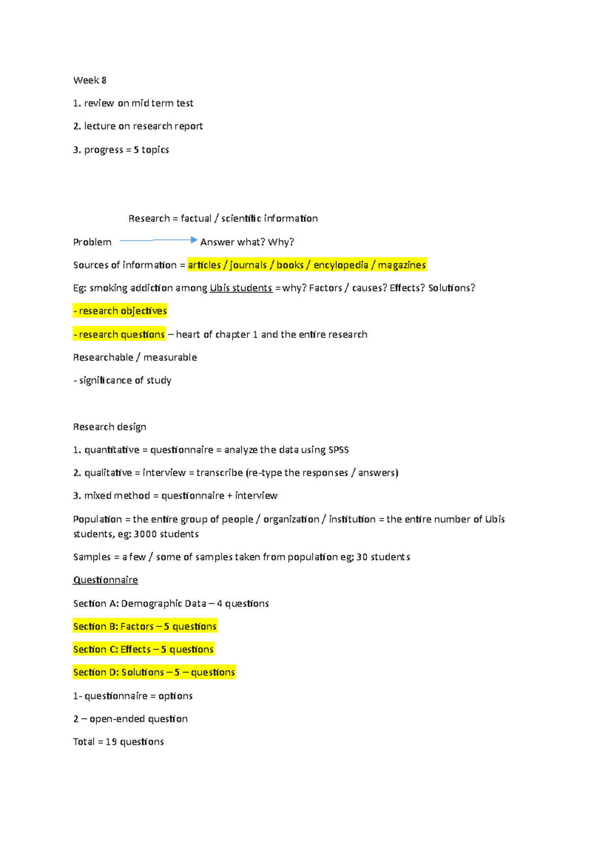 Explanation - Research Report - Week 8 review on mid term test lecture ...