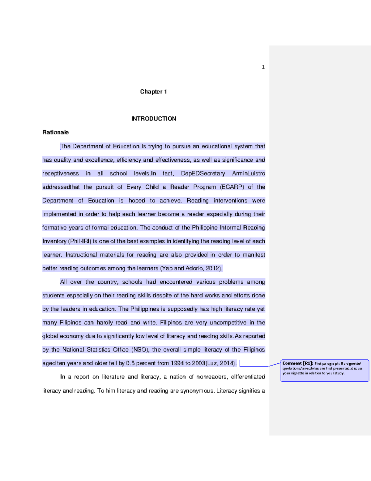 Imrad Qualitative sample paper - Chapter 1 INTRODUCTION Rationale The ...