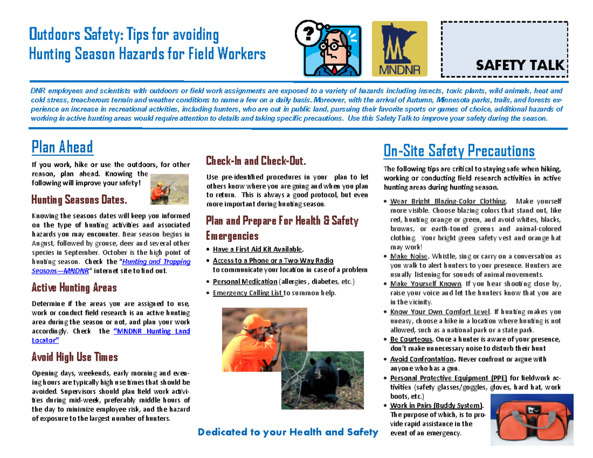 Hunting season SAFETY TALK Outdoors Safety Tips for avoiding Hunting
