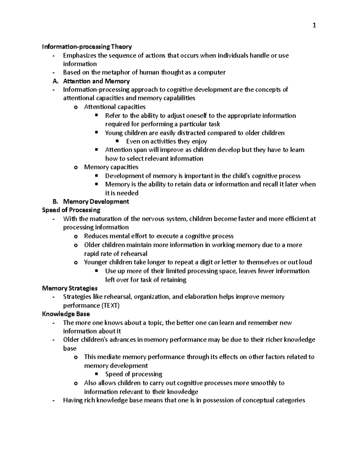 Ps 275 final notes - 1 Information-processing Theory - Emphasizes the ...