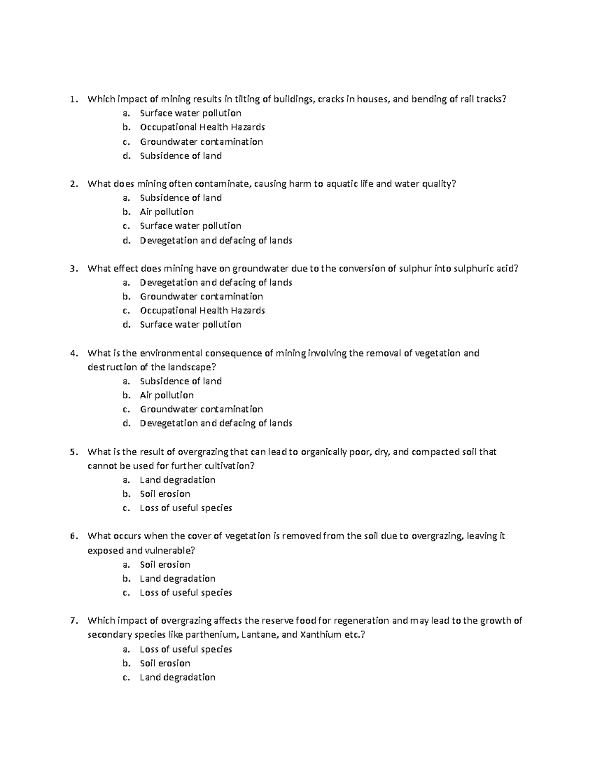 ESE Questioners - Which impact of mining results in tilting of ...