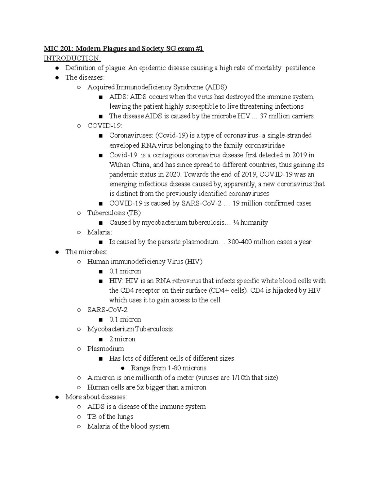 MIC 201 SG exam #1 - MIC 201: Modern Plagues and Society SG exam ...