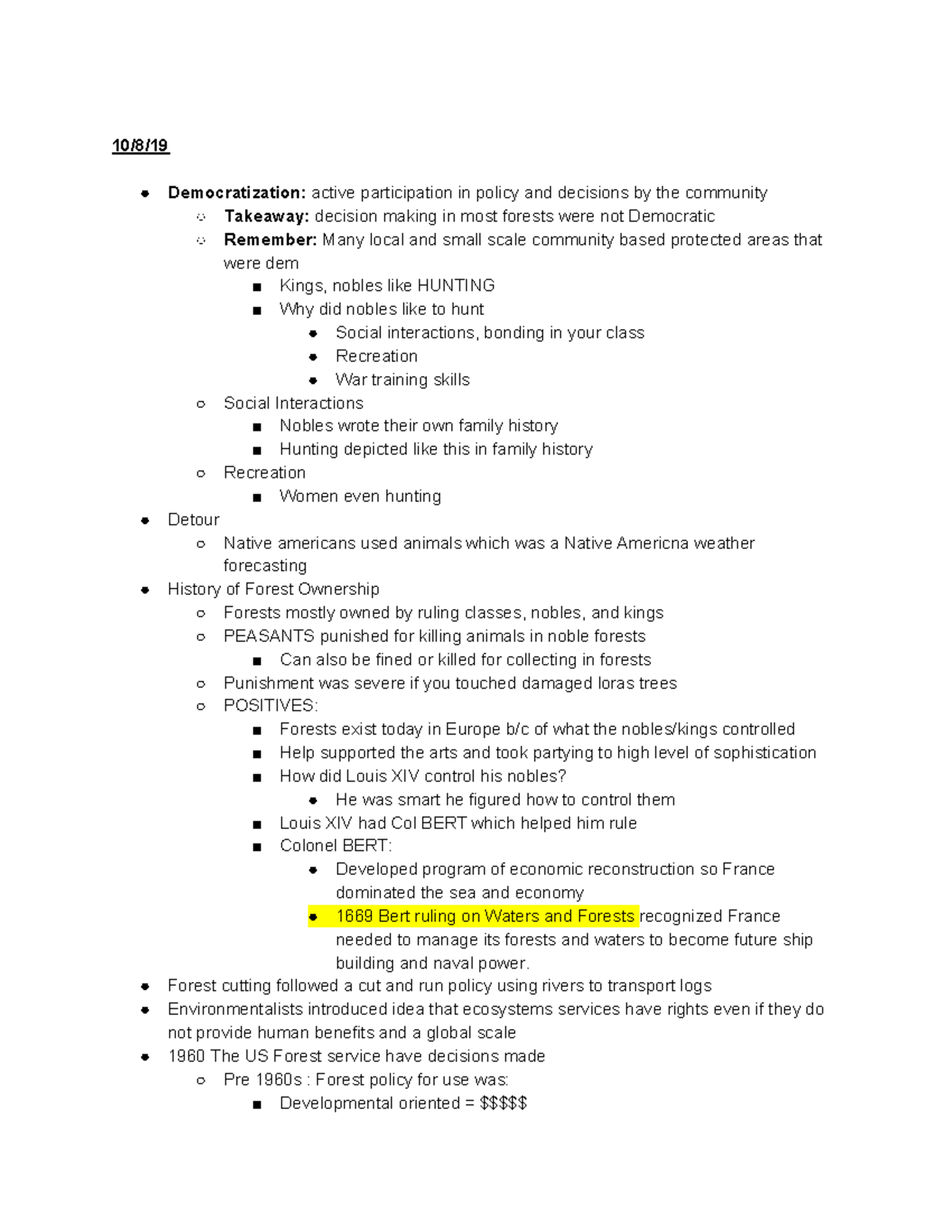 ESRM 101 - ESRM 101 notes - 10/8/ Democratization: active participation ...