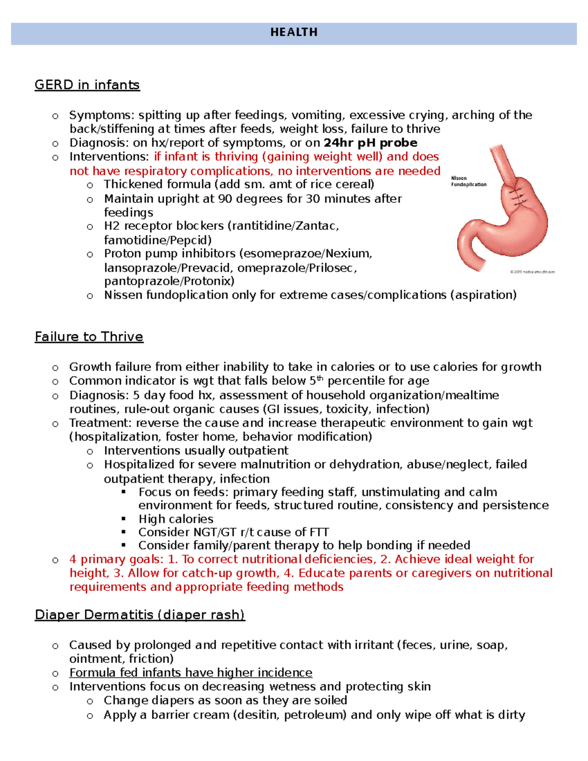 GERD in infants GERD notes HEALTH PROMOTION OF INFANTS (2 DAYS TO 1