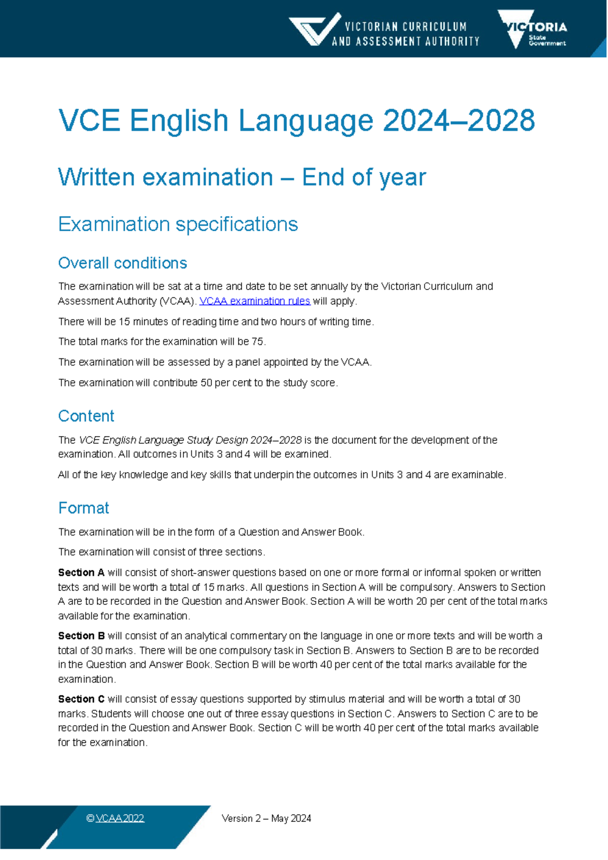 Engl lang specs w vcaa VCE English Language 2024 Written