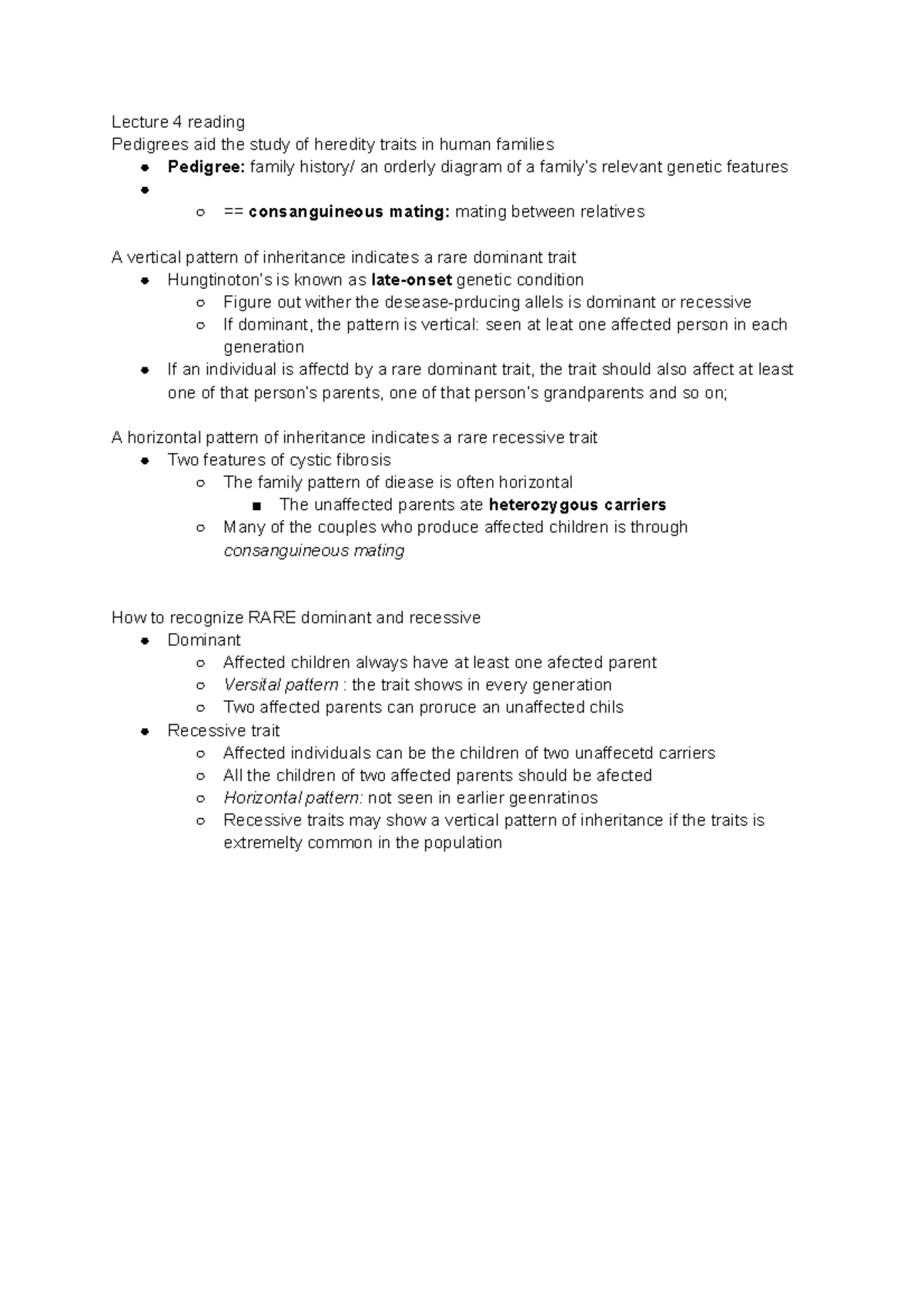 HMB265 Reading Notes Lecture 4 reading - Lecture 4 reading Pedigrees ...