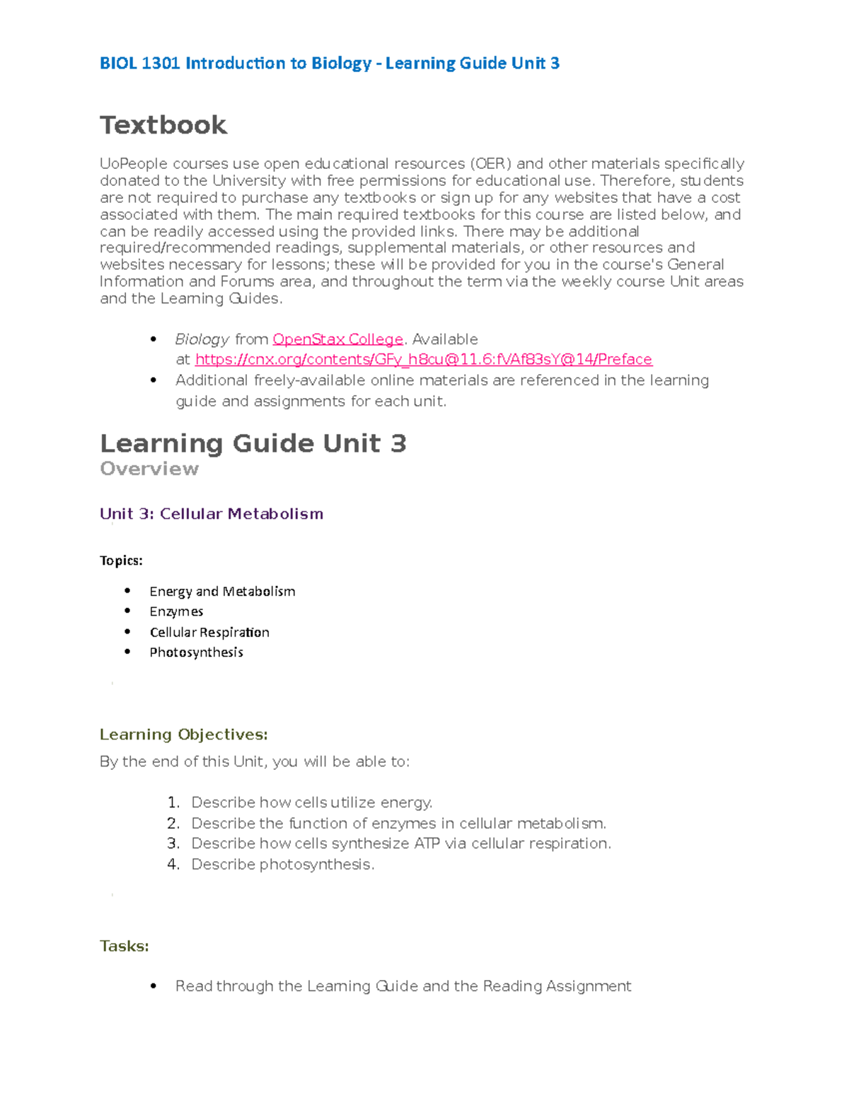 BIOL 1301 - Learning Guide 3 - Textbook UoPeople Courses Use Open ...