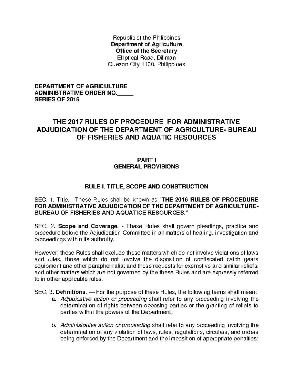 BFAR Rules of Procedure - Republic of the Philippines Department of ...