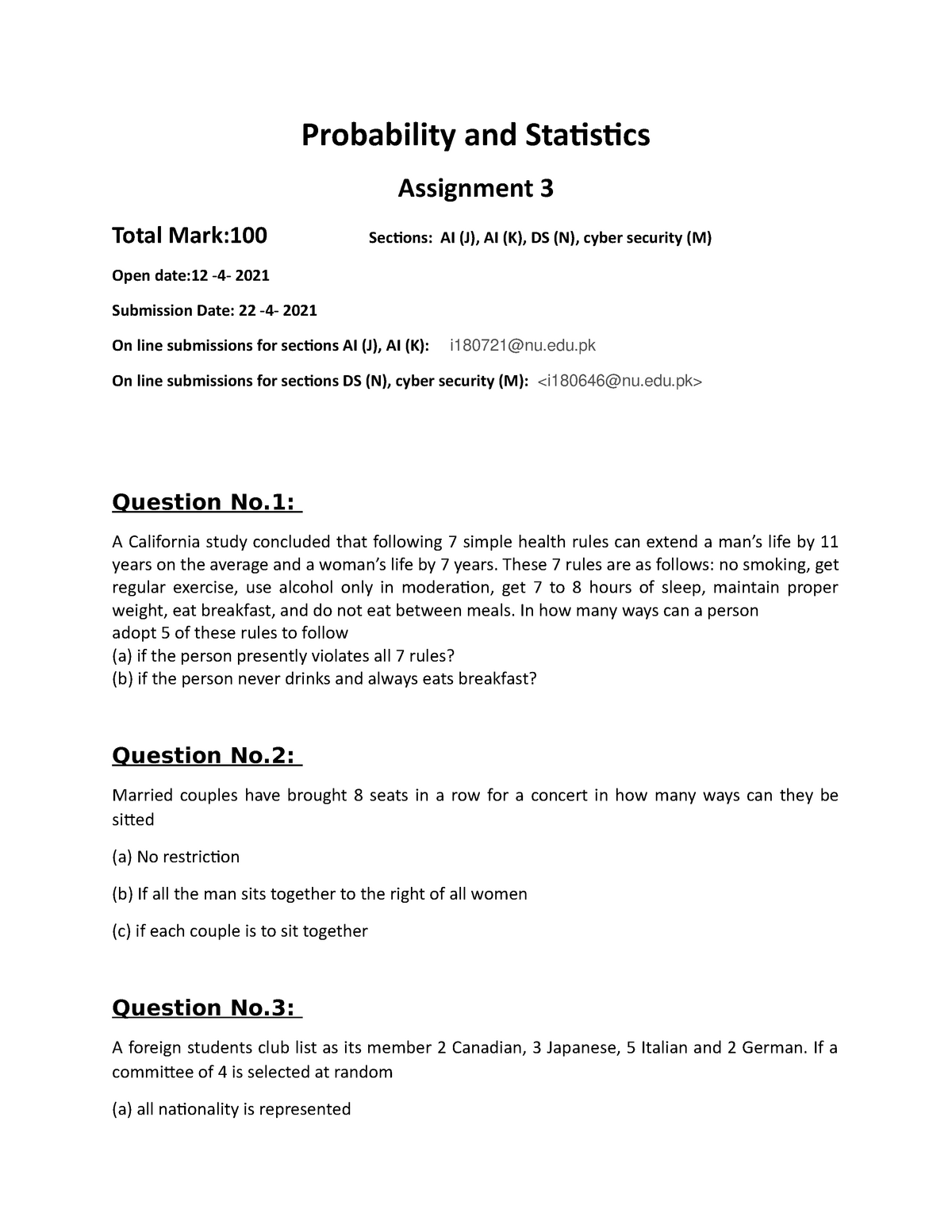 statistics assignment 3