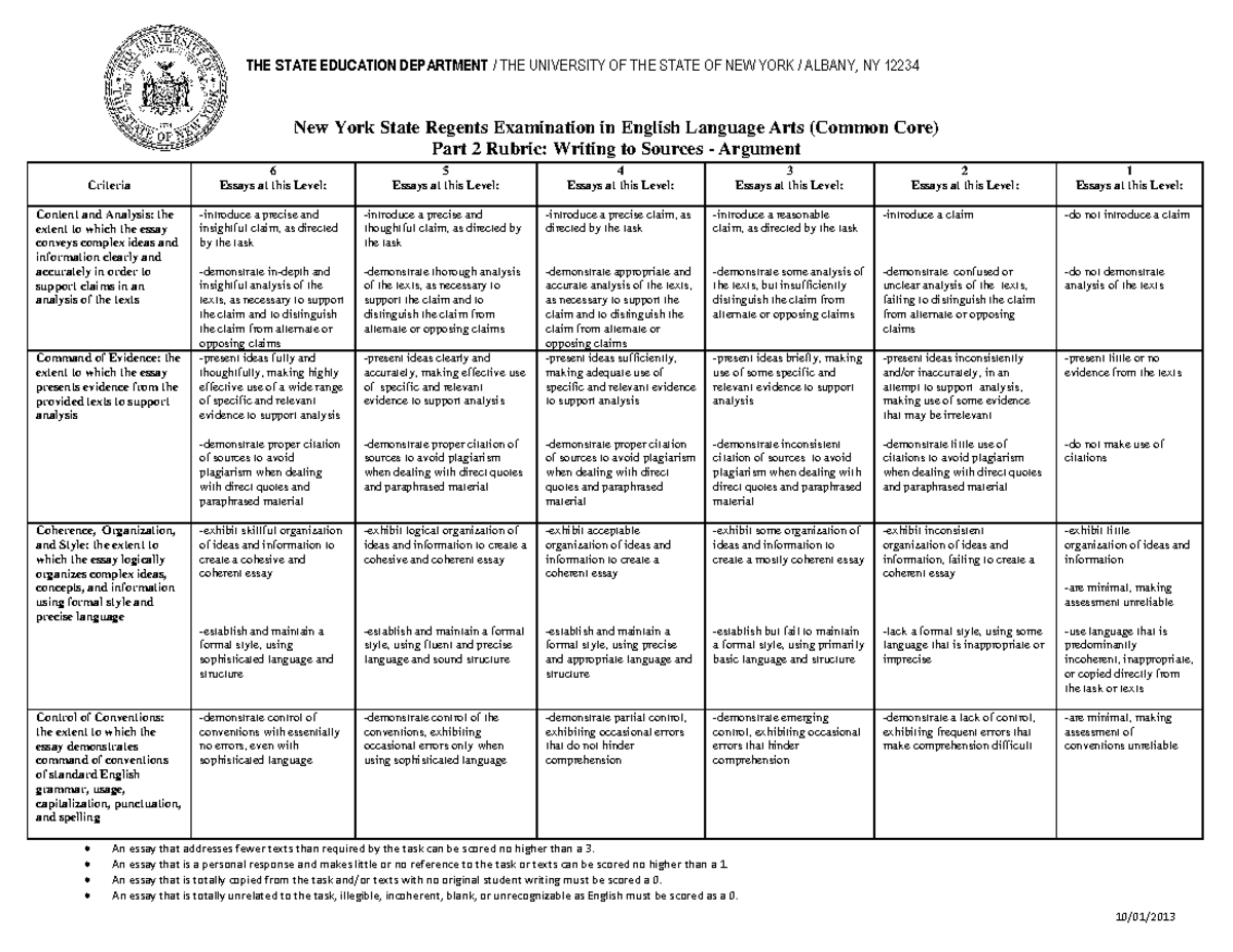 Argument Rubric-English Regents - THE STATE EDUCATION DEPARTMENT / THE ...