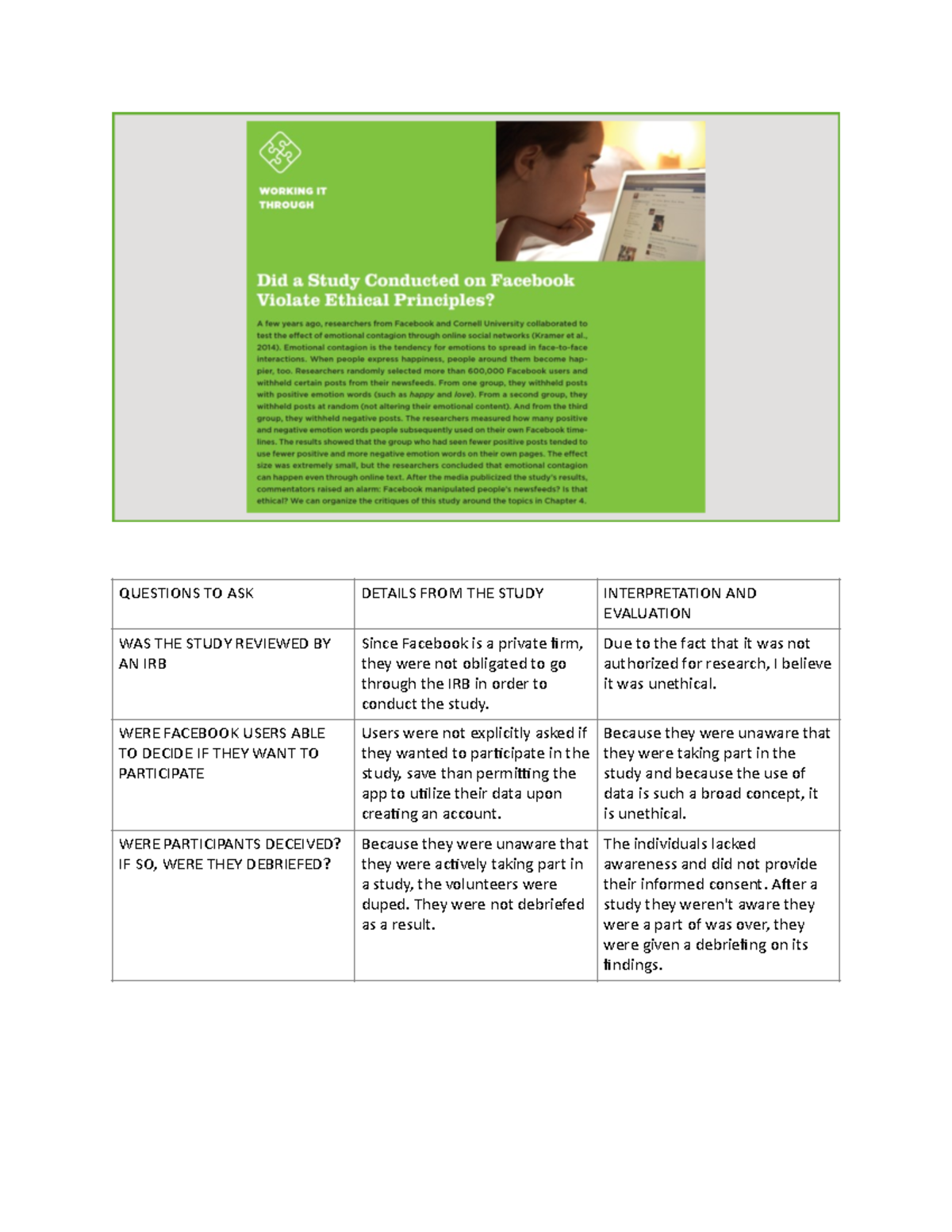 Research Methods Activity - QUESTIONS TO ASK DETAILS FROM THE STUDY ...