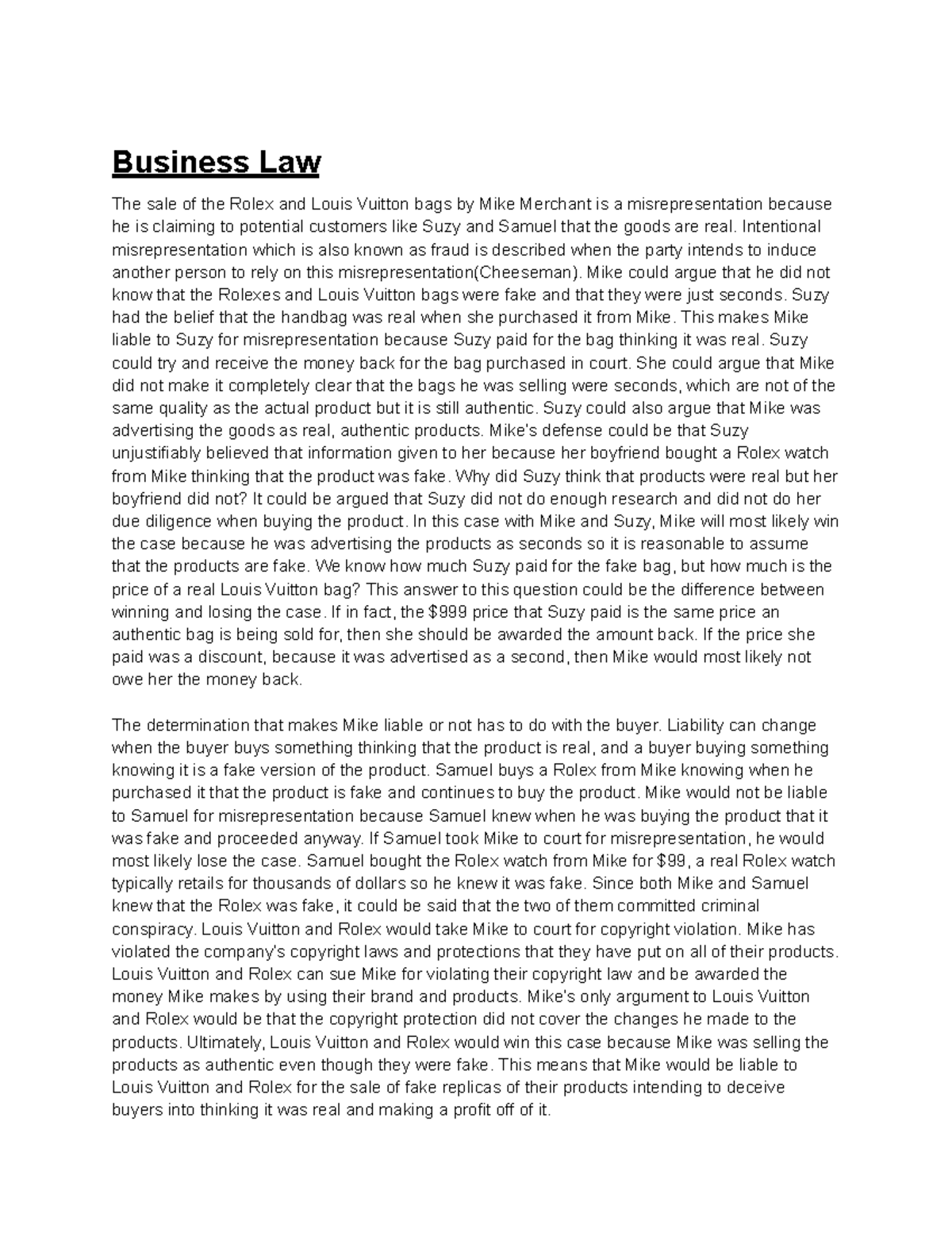 why study business law essay