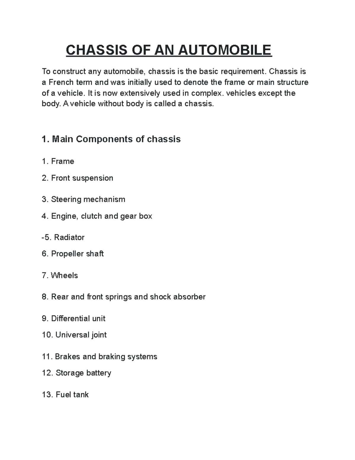 Chassis OF AN Automobile CHASSIS OF AN AUTOMOBILE To construct any