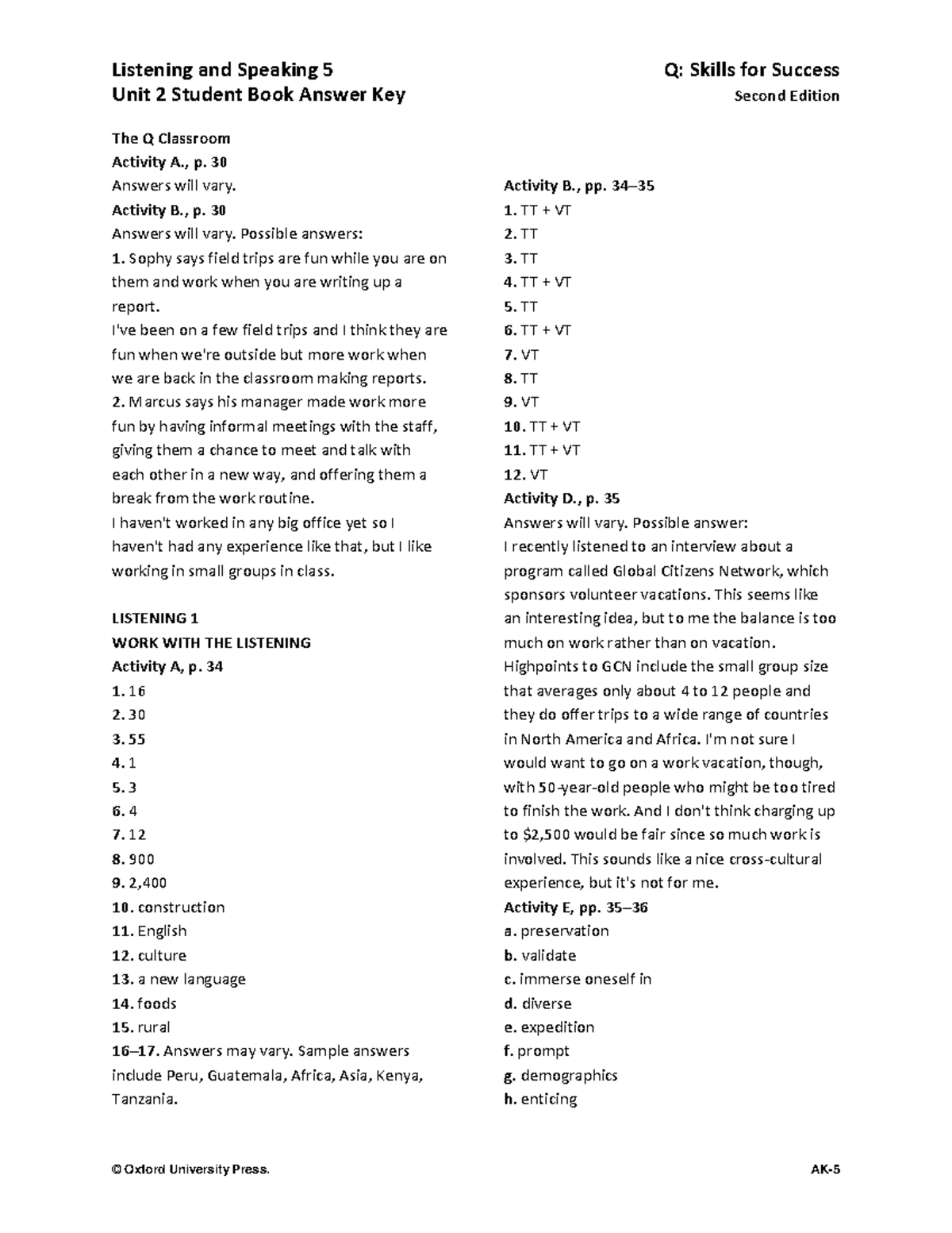 Skills For Success Reading And Writing 5 Answer Key Unit 2