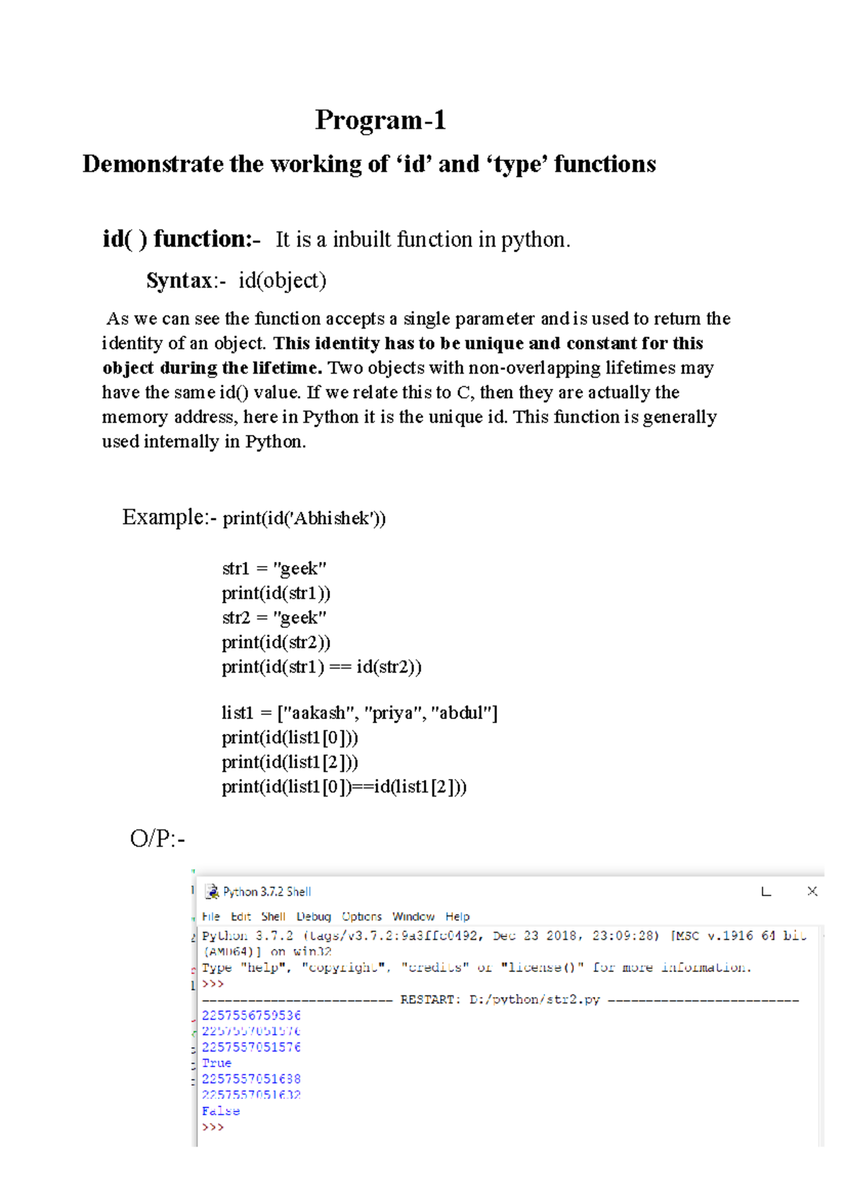Program-1 - none - Program- Demonstrate the working of ‘id’ and ‘type ...
