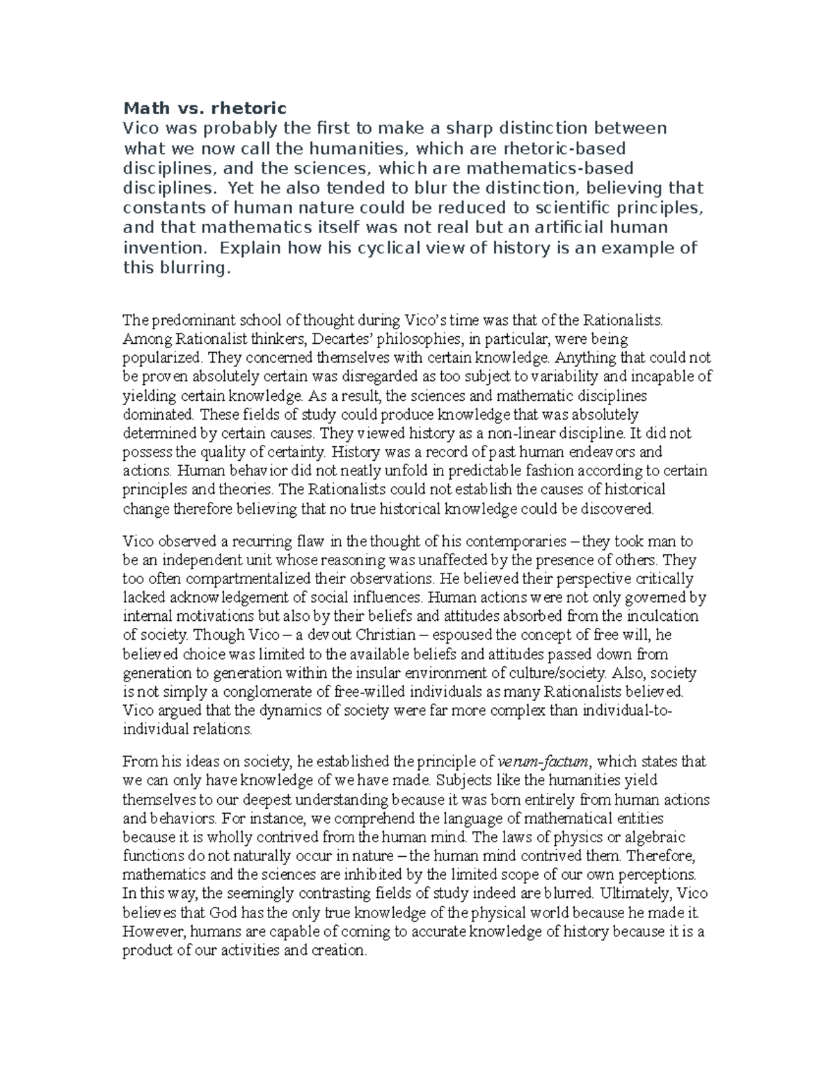 Math vs Rhetoric - Math vs. rhetoric Vico was probably the first to ...