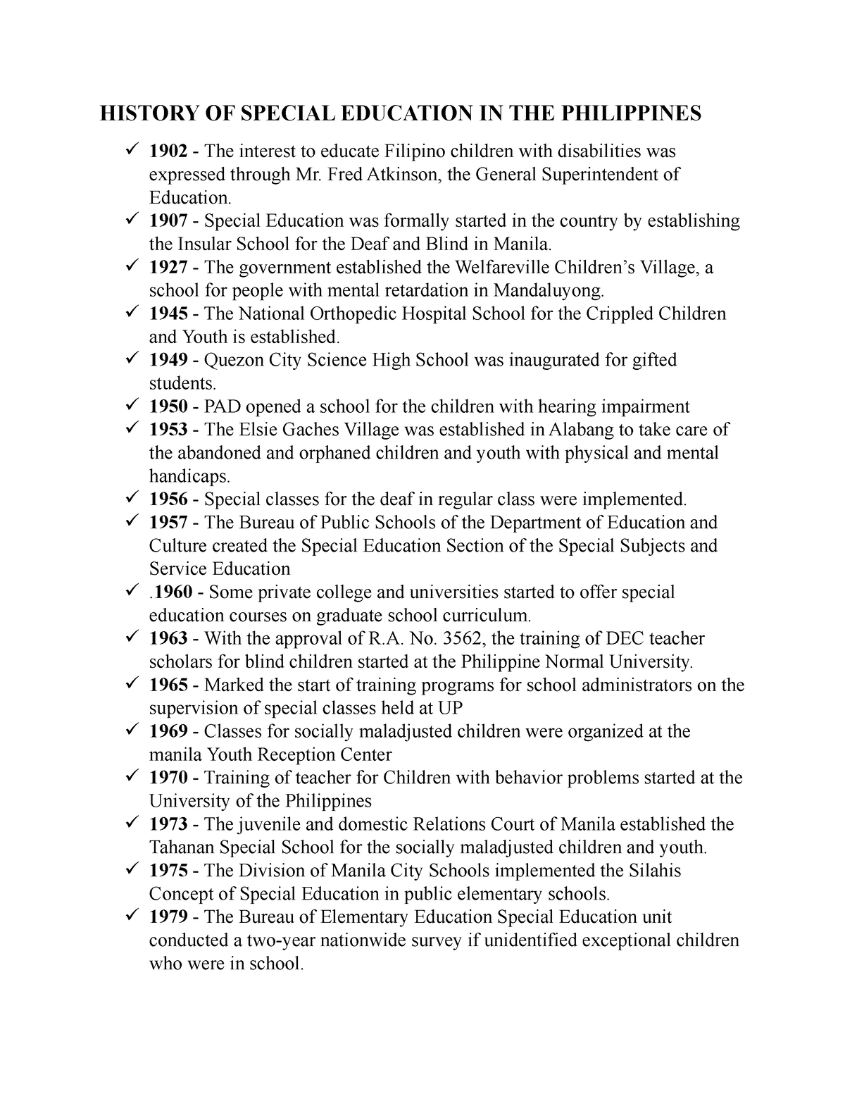 history of special education in the philippines essay