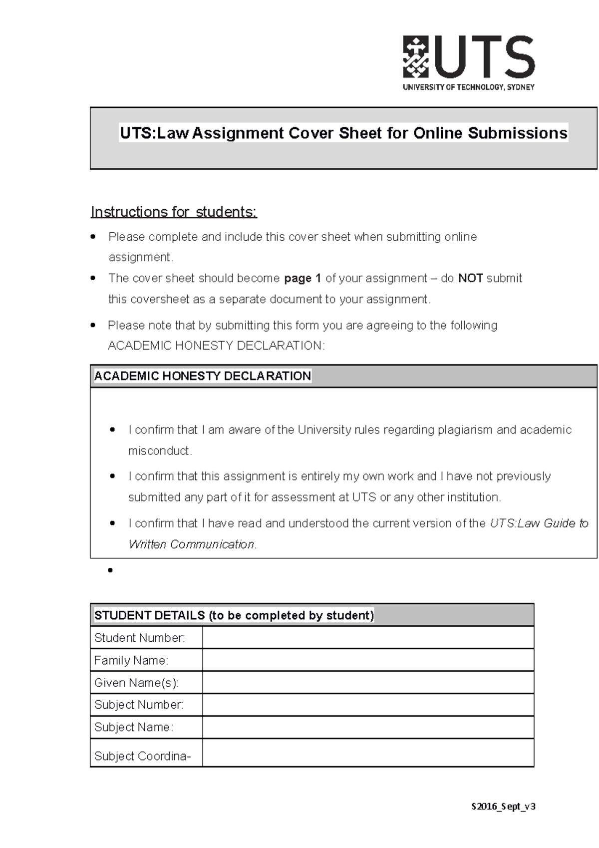 Assignment Cover Sheet - · The cover sheet should become page 1 of your ...