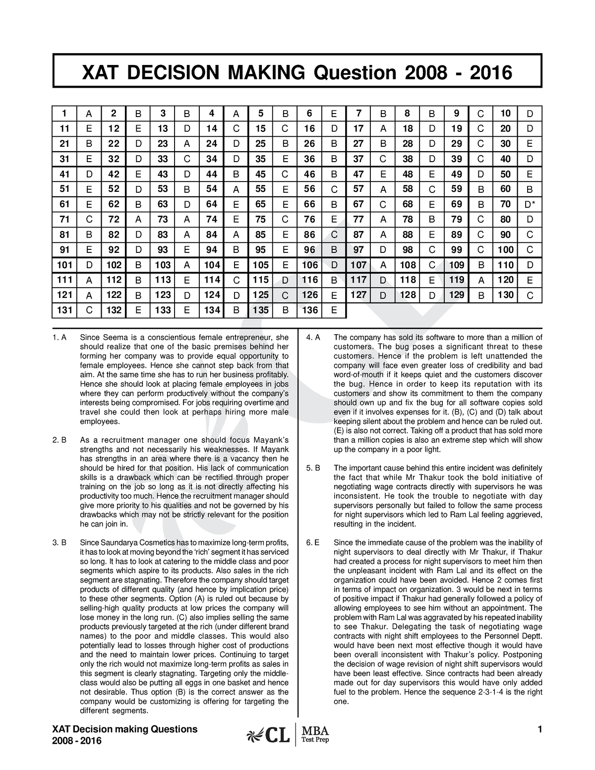 XAT Decision Making 2008-16 Solutions - XAT Decision Making Questions 1 ...