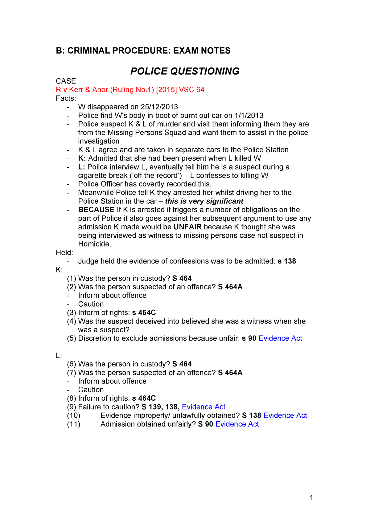 B Criminal Procedure Notes 2015 - B: CRIMINAL PROCEDURE: EXAM NOTES ...