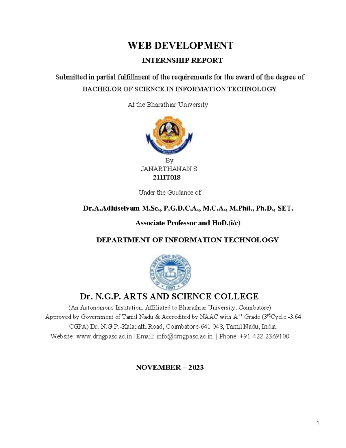 Janarthanan-final internship Report - WEB DEVELOPMENT INTERNSHIP REPORT ...