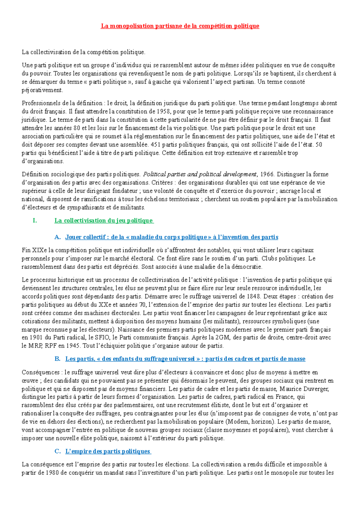 La monopolisation partisane de la compétition politique - La ...